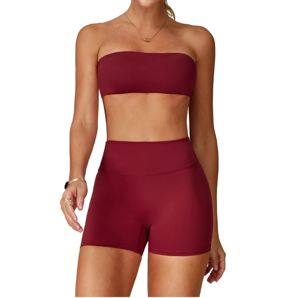 2026 Gym Summer Athletic Wear Solid Lightweight Active Stretch Quick Dry Breathable Strapless High Waist Sports Crop Top Workout