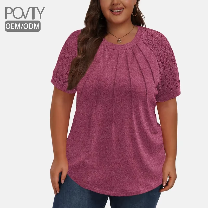 POVTY Custom Women's Regular Fit T-Shirt Blouse Plus Size Short Sleeve Crew Neck Spandex Knitted Breathable Summer Polyester