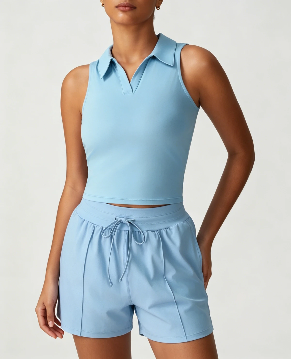 New European & American Style Nude-Feel Slim-Fit Sports Tank Top, Running, Tennis, Fitness & Yoga Wear, Polo Collar Sport Shirt