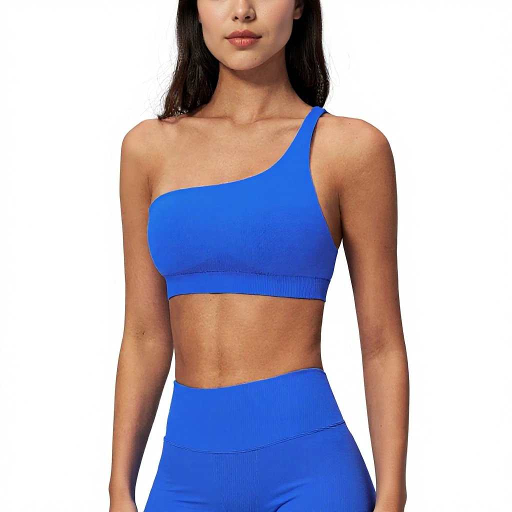 One Shoulder Seamless Yoga Bra Women Sports Bra High Gym Fitness Top Padded Workout Running Sports Bra