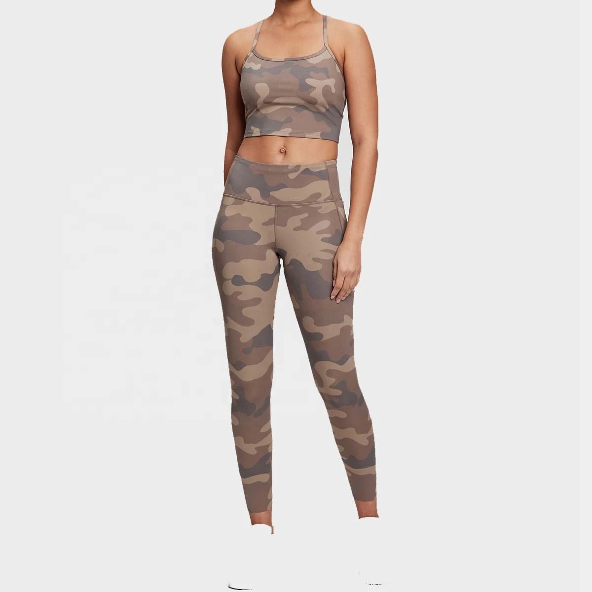 Ladies Fashion Stylish Yoga Gym Suits Workout Set Women 2 Piece Ribbed Mid Waist Breathable Anti-Bacterial Leggings Sports Bra