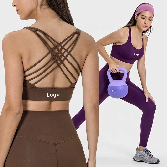 Women 8 Wires Behind Running Exercise Cross Back Padded Yoga Workout Fitness Bras Crop Top High Impact Support Sports Gym Bra