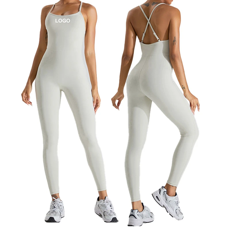 TM0153 Nude Feeling Cross Back Adjustable Strap One-piece Yoga Suit Women's Dance Sports Bodysuit