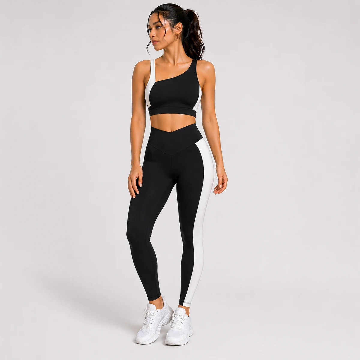 Women One Shoulder Yoga Set High Waist Leggings Sports Bra Fitness Workout Activewear Custom OEM Wholesale