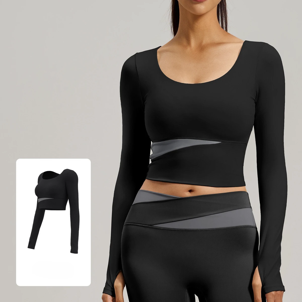 Women's Casual Yoga Sports Long-Sleeved Tops Breathable Lightweight All-Match Fitness Running Solid Thumb Holes