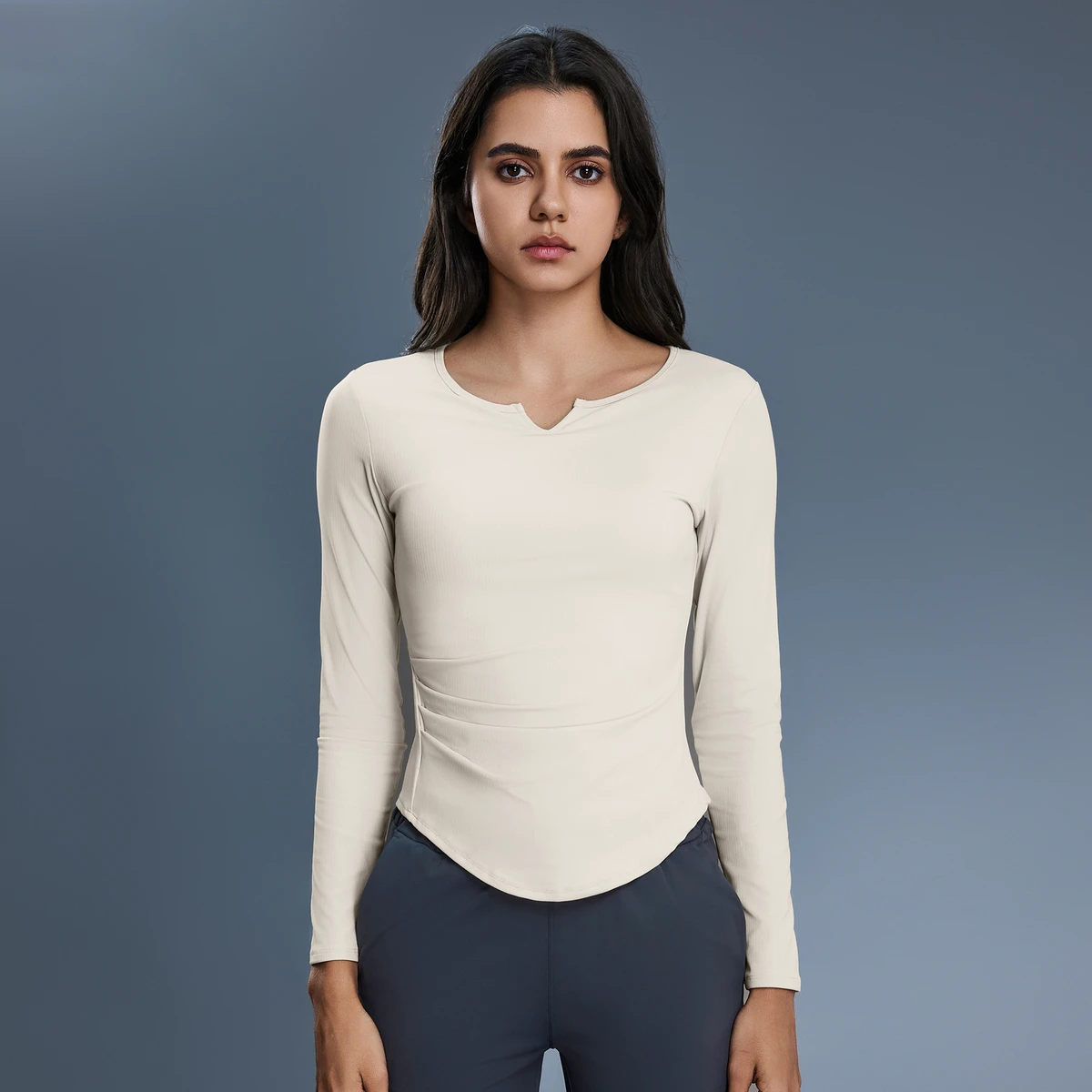 Women's Elastic Tight Fitting Skinny Fit Long Sleeved Yoga Fitness Sports Shirt Quick Drying Breathable Customized Front