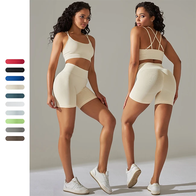 New Beautiful Back Sports Bra Belly Controlling High Waisted Butt Lifting Gym Workout Custom LOGO Yoga Wear Fitness Leggings Set