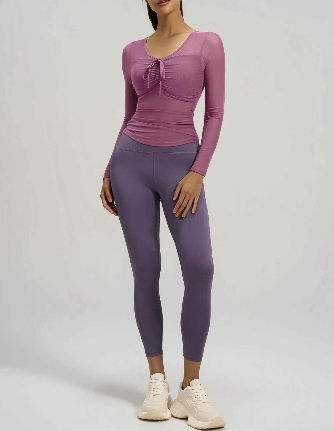 New Outer Layer Chiffon, High-elastic Front Strap Design, Waist Pleats, Arc Hem, Fixed Cup Yoga Fitness Sport Top for Women