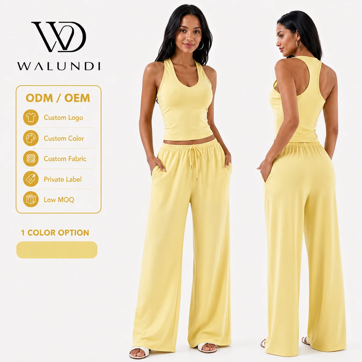 Casual Wide Leg Yoga Set Women Loungewear 2 Piece Loose Fit Sleeveless Racerback Tank Top Palazzo Pants Pockets Travel Outfit