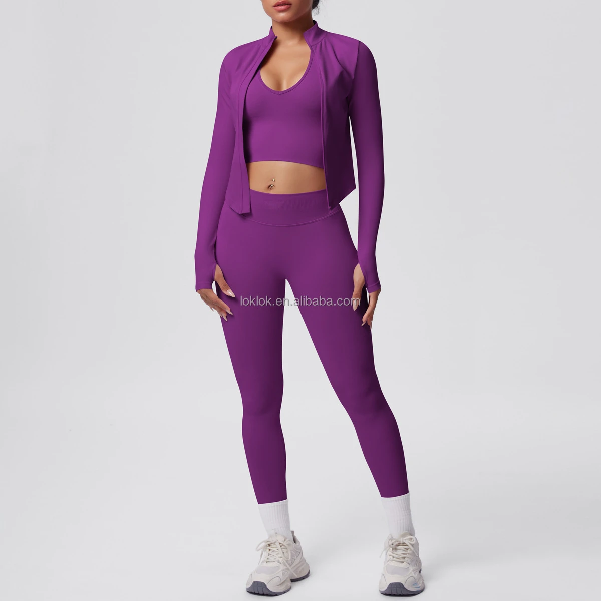 Women's High Quality Yoga Sets 4-Piece Solid Front Logo Quick Dry Active Wear Spandex/Nylon Eco-Friendly Fitness Gym Sports