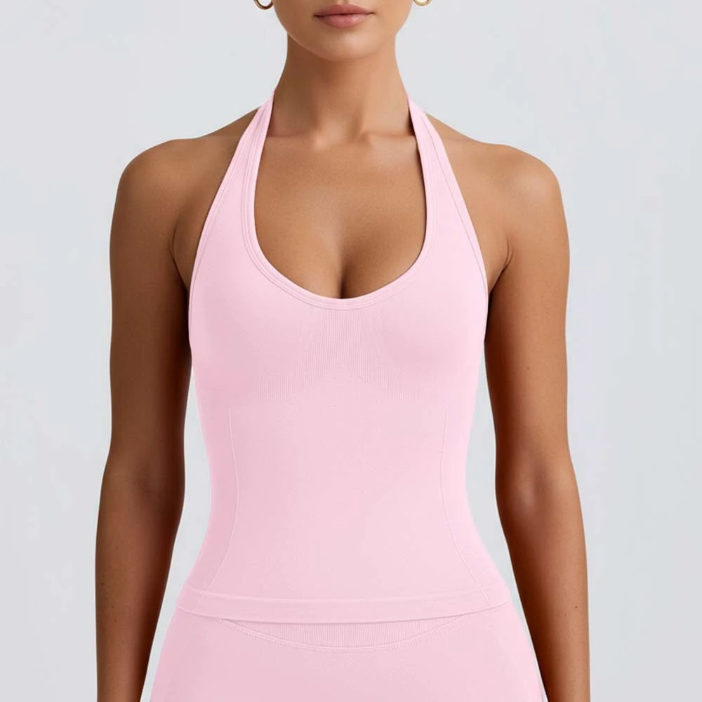 Hot Selling V-neck Halter-neck Vest with Built-in Padding Backless Yoga Pilates and Fitness Top for Women
