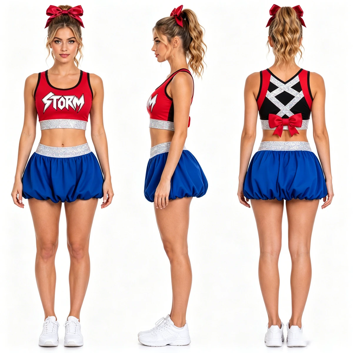 All-Star Cheerleading Training Outfit OEM Sparkling Dance Cheerleading Sports Bra with Rhinestone Bow Top Training Suit