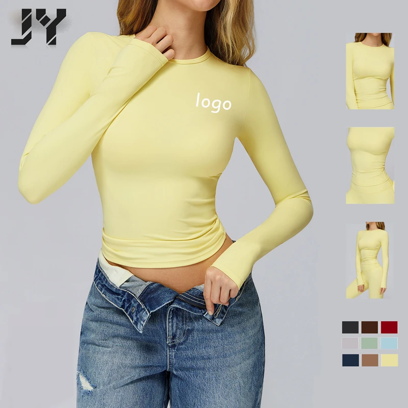 JY Hot Selling Round Neck Yoga Long Sleeved Top Skin Friendly and High Beauty Basic Versatile Slim Fit Sports Top