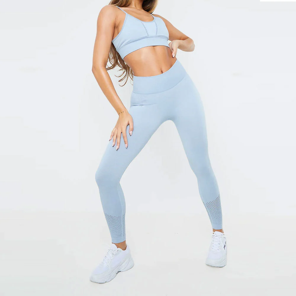 Two Piece Women Yoga Set Custom Made Solid Breathable Four-Way Stretch Spandex/Polyester Fitted Tights Gym Wear