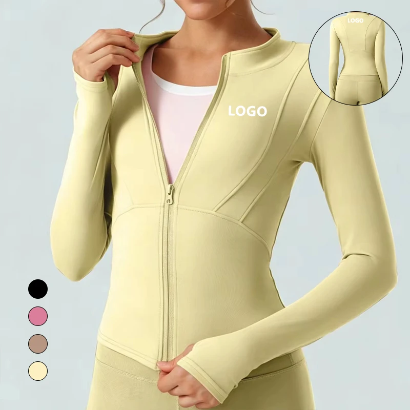 Custom Logo Naked Feeling Yoga Jacket Women Slim Fit Zipper Workout Top Contoured Seams Gym Activewear Long Sleeve Fitness Shirt