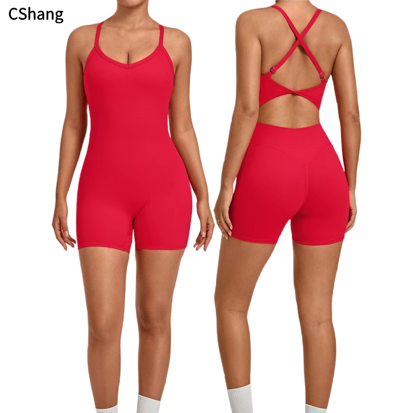 Custom Logo Gym Fitness Wear Clothing Quick-Drying No T Line Beautiful Back One Piece Sportswear Women Padded Yoga Jumpsuit