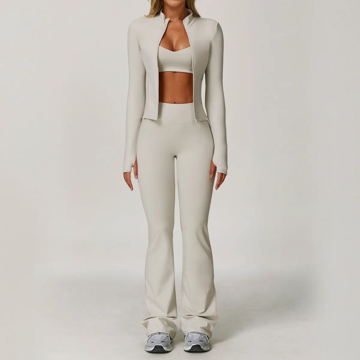 Cross-Border Brushed Fabric Yoga Set Tight Quick Dry Fitness Yoga Clothes for Outdoor Running Sports 3 Piece Suit