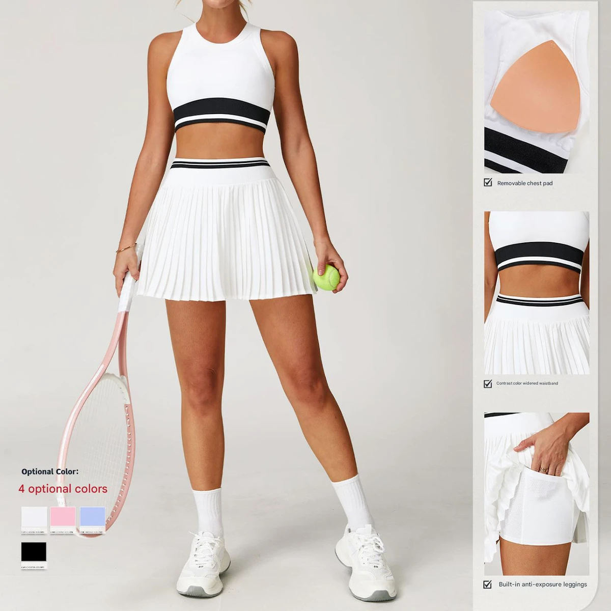 Lanyu New Custom Clothing Activewear Gym Fitness Yoga Sports Sportswear Yoga Top Pleated Shorts Tennis Four-Way Stretch Quick