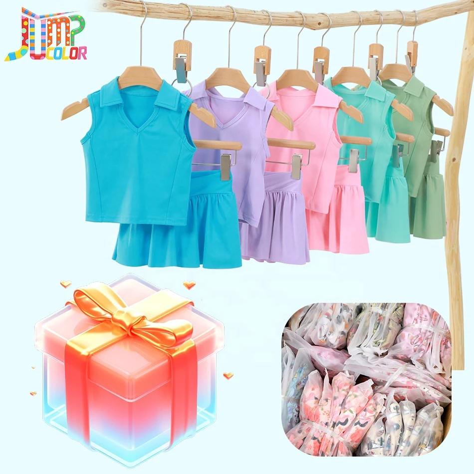 Tiaose Girls Lucky Box Yoga Set Solid Collared Sleeveless Top Cross Waist Pleated Skirt Built in Shorts Custom Supported