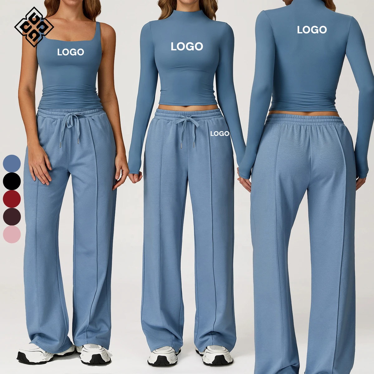 Custom Logo 2 PCS 3 PCS Activewear Fitness Sports Yoga Sets Gym Wear Women Sweatshirt Pants Sets Tank Top Gym Fitness Suit