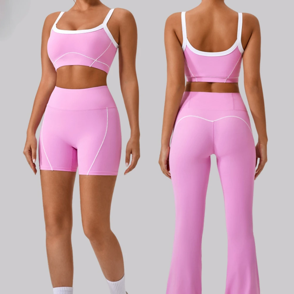 Women 2 Pieces Yoga Sets Spaghetti Strap Sleeveless Bra Seamless Sports Outfits