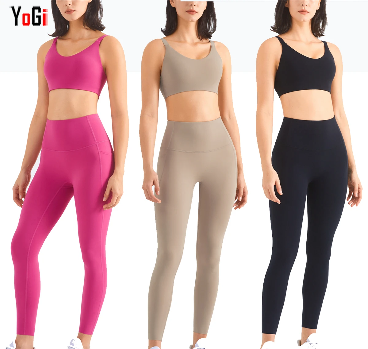 High Quality Sexy Girls' Nude Two-Piece Fitness Gym Sports Clothing Breathable Workout Push Bra Top Naked Leggings Pants Short