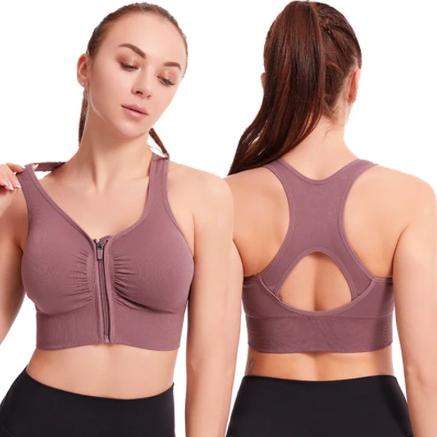 Front Zipper High Support Lightweight Breathable Women's Pilates Yoga Vest Summer Sports Bra Semi-fixed Drop Cup Anti-Bacterial