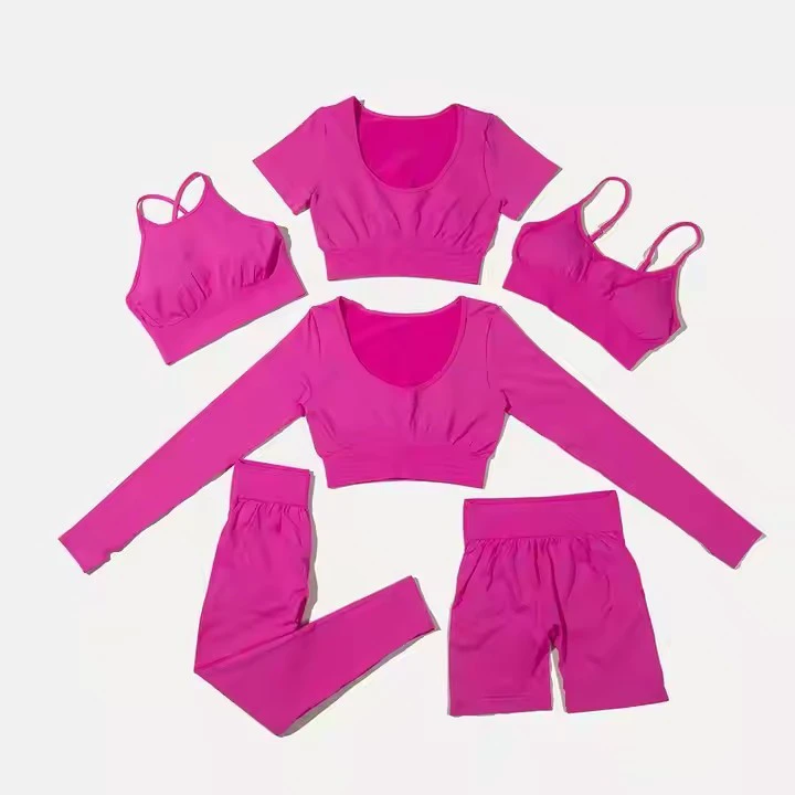 Women's Custom Athletic Fitness Workout Wear Seamless Sports Activewear 6 Piece Yoga Pant Bra Gym Fitness Breathable Lightweight