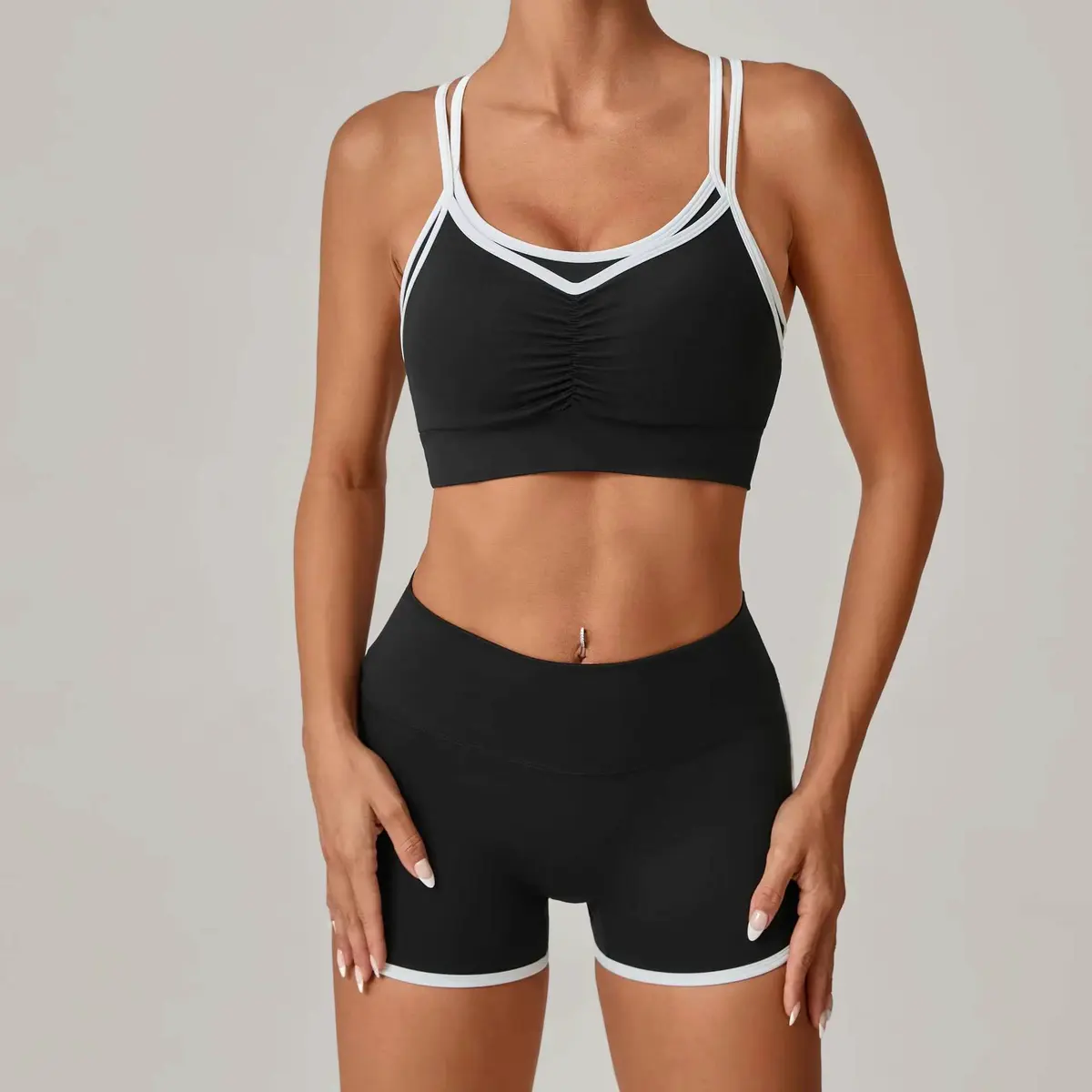 Color Contrast Bra Hip Shorts Two-Piece Set Breathable Lightweight Tight Running Fitness Yoga Suit High Waist