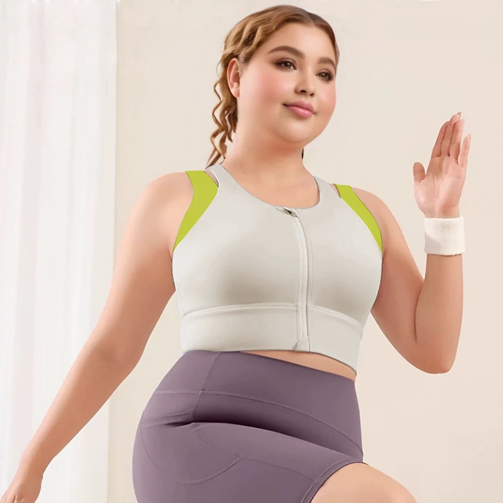 Women's Sports Bra Full Coverage Padded Compression Tops Zip Front High Impact Sports Bras for Women With Big Breast