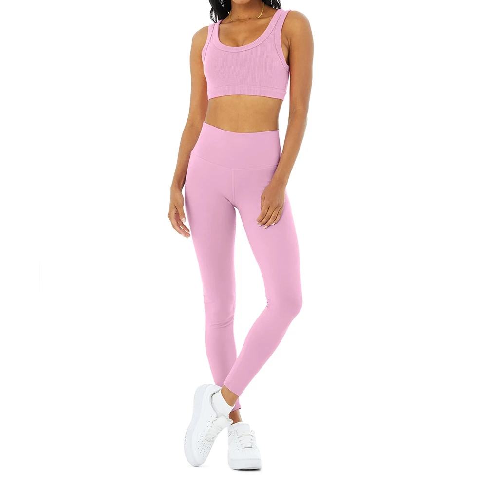 New Arrival High Waist Sport Fitness Seamless Active Wear Yoga Set 2 Piece Short Solid Sleeveless Women's