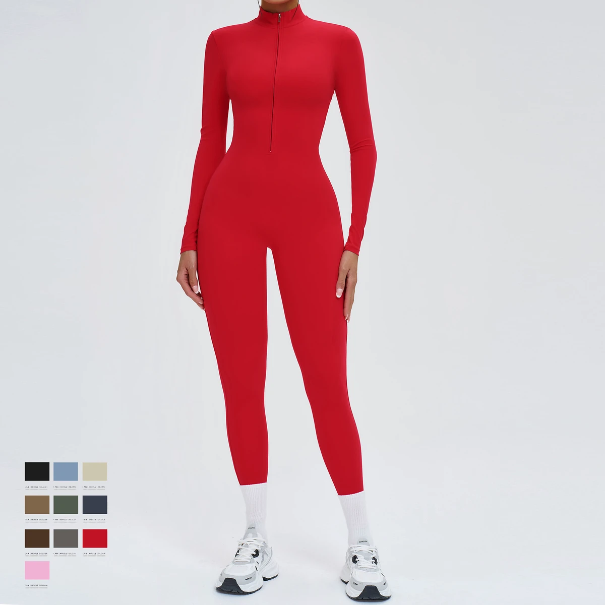 Women's Quick Dry Zipper Elastic Comfortable Long Sleeve One Piece Jumpsuit Breathable Solid Soft Outdoor Gym Wear Jumpsuit