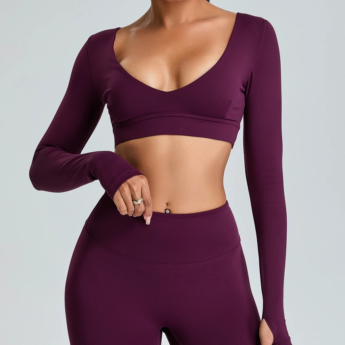 Women's Long Sleeve Yoga T-Shirt Stretchy Compression Lightweight Cropped V-Neck Plus Size Spandex Material for Adults