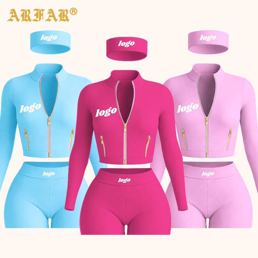 Women's 3 Piece Yoga Set Gold Zip Jacket Gym Wear High Waist Butt Lifting Shorts with Headband Workout Outfits for Women 2026