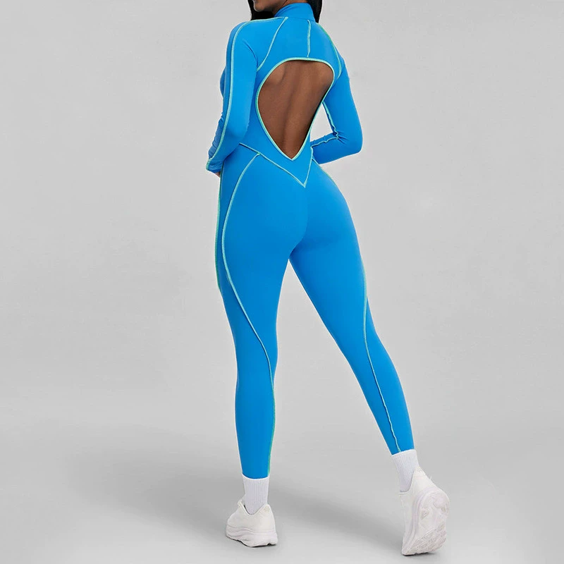 YanRuo Brushed and Color-blocking Yoga Jumpsuit, Hollowed-out Beauty Back Yoga Suit, High-strength Fitness Jumpsuit