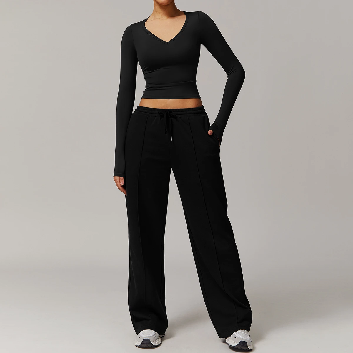 Women's Casual Fall/Winter Yoga Suit With Elastic Long Sleeve & High Waist Print Tights Wide Leg Fitness Sports Suit