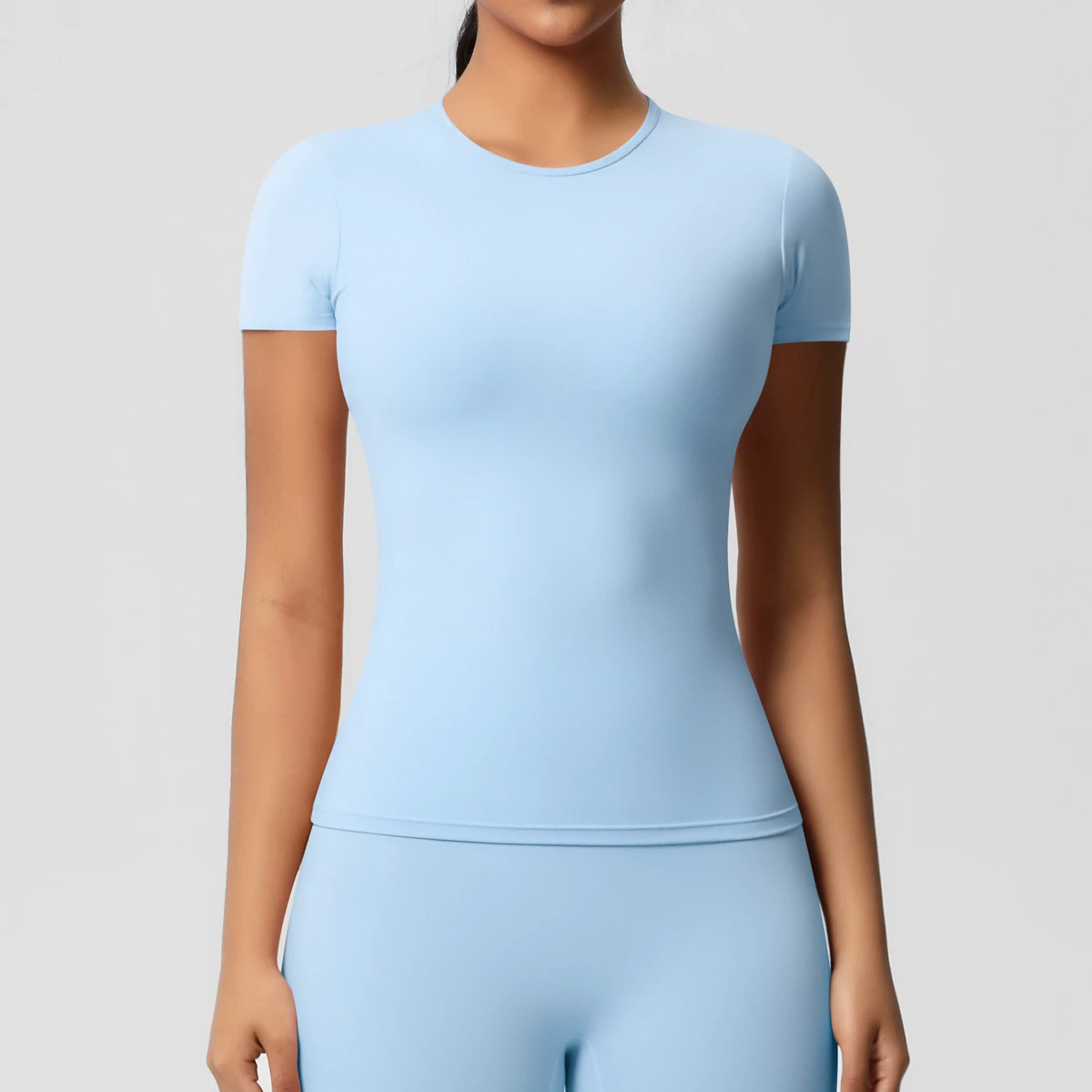 Women's Cross-border European American Spandex/Nylon Quick-dry T-shirts Skin-friendly Yoga Wear Short-sleeved Slim-fit Tops