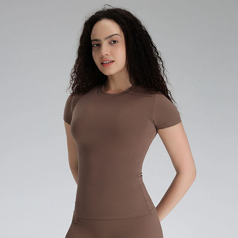 Breathable Workout Casual Women High Elastic Slim Breathable Yoga Wear Short Sleeve Sports Running Fitness Yoga T-shirt Tops