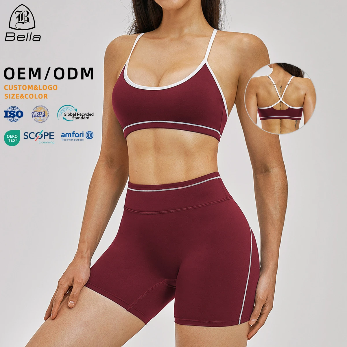 Ropa Deportiva Por Mayor Stretchy Breathable Soft Gym Activewear Color Block Spaghetti Strap Sports Bra Yoga Wear Shorts Set