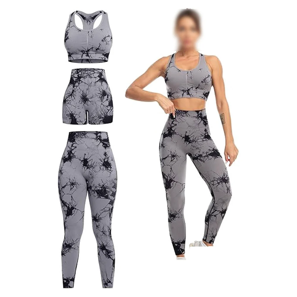 Premium 3 Piece Seamless Breathable Customized Sportswear Set Gym Fitness Yoga Activewear Women Butt Lifting High Waist Front
