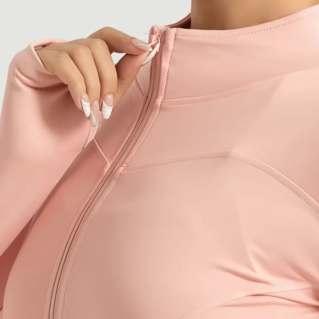 2025 Hot Sustainable Four-Way Stretch Quick-Dry Breathable Full Zipper Long-Sleeve Crop Top Fitness Yoga Jacket Sport Running
