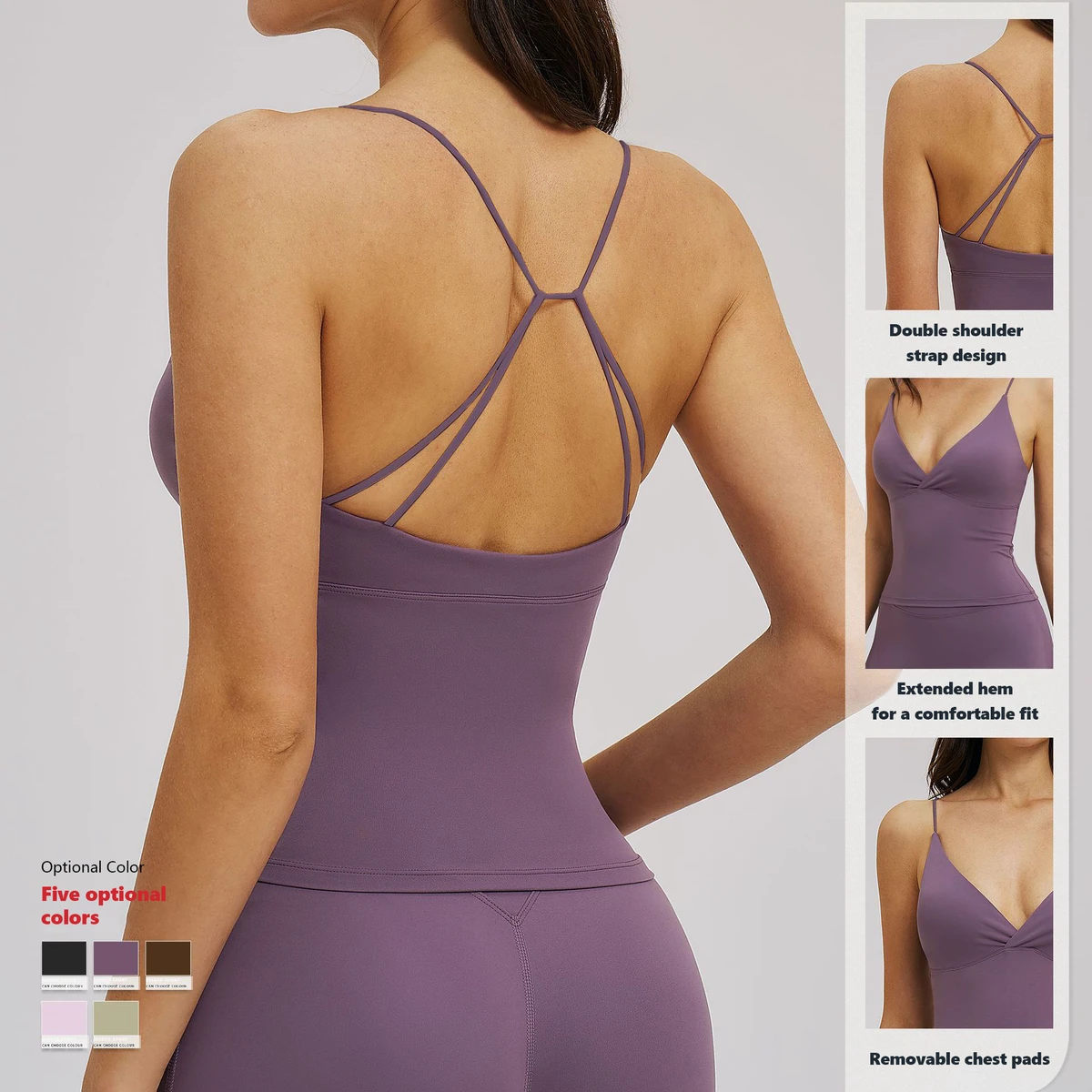 XW-EBX5544 Women's Criss Cross Back Yoga Longline Crop Top Removable Pads Extended Hem Gym Activewear Women Sports Tank Top
