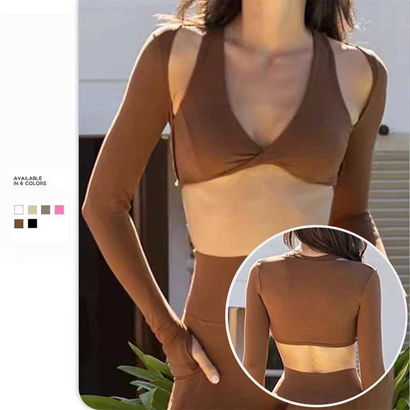 High Outdoor Cross Back Sports V Neck Long Sleeve Yoga Top Women Crop Athletic Running Wear Fitness Bra