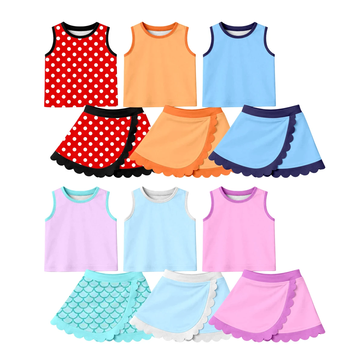 Preorder Baby Girls Sleeveless Yoga Summer Princess Round Neck Crop Top Scallop Skorts Athletic Boutique Outfits Clothes Sets