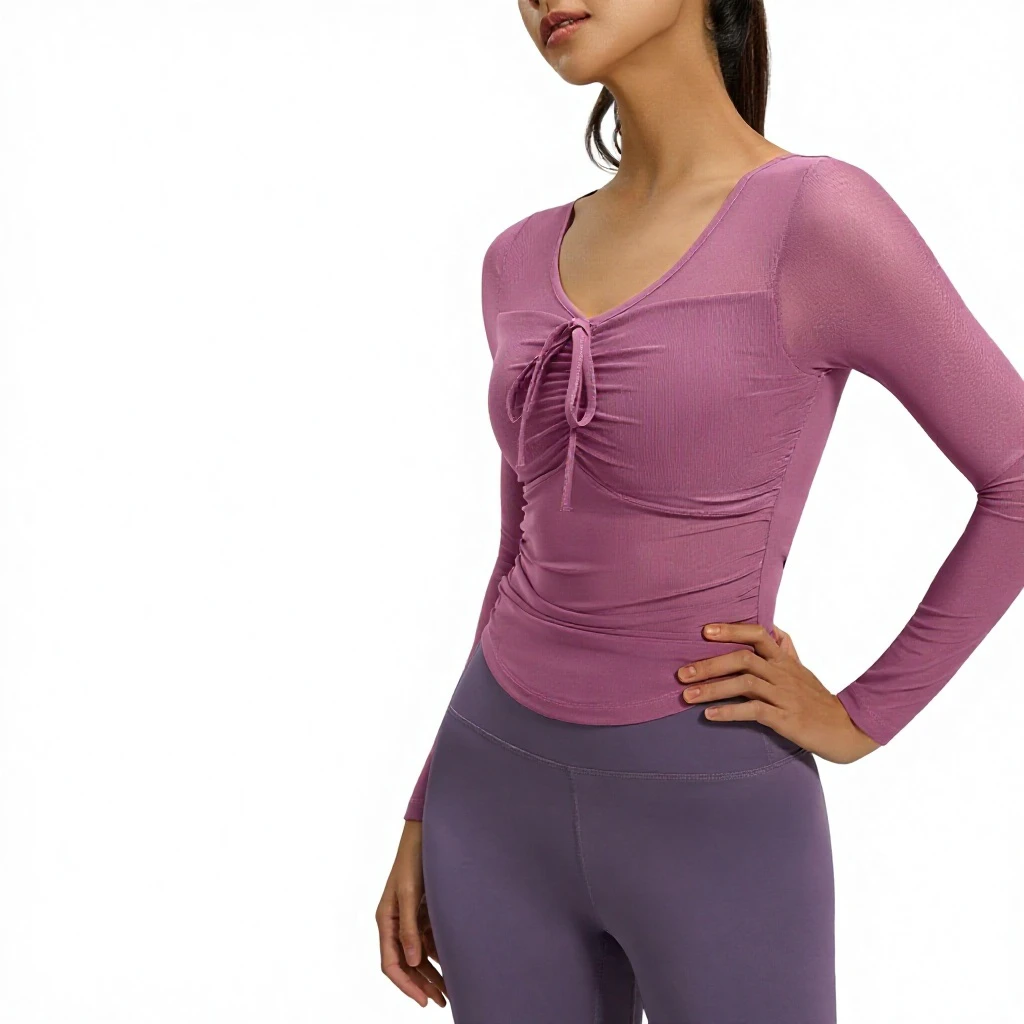 2026 New Lightweight Luxury Mesh Breathable Quick Drying Long Sleeved Yoga Clothes for Women's Slim Fit Fitness Tops