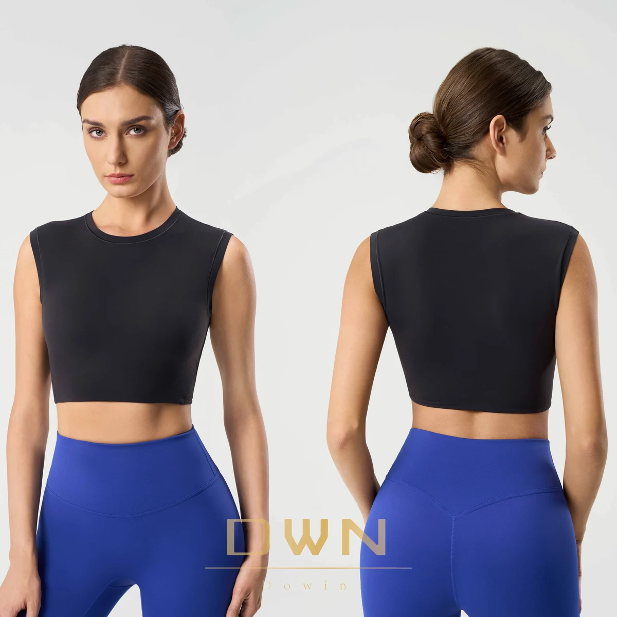 Solid Design Summer Yoga Vest with Sexy Crop Top Pilates Fitness Wear for Girls Short Sleeveless Without Bra Pads Made Spandex
