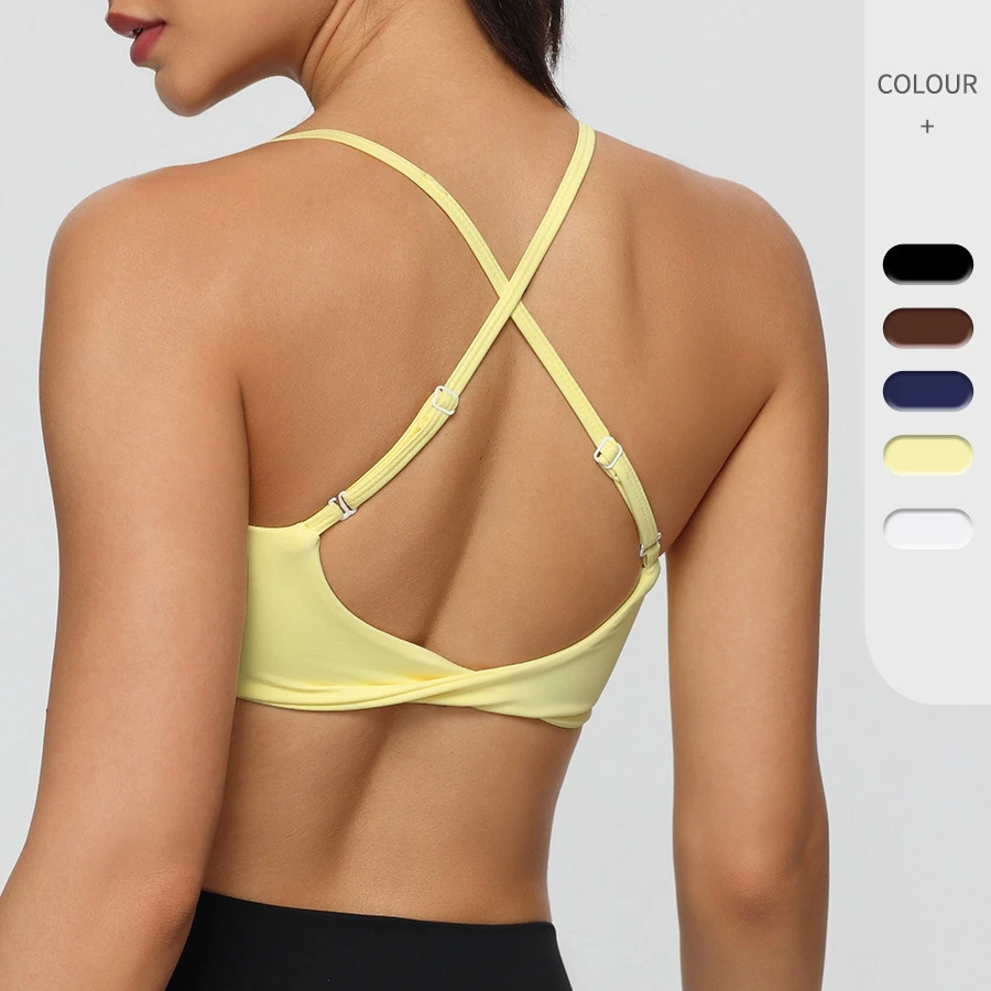 Adjustable Four-Way Stretch High Support Anti-Shock Yoga Running Sports Bra for Women Crisscross Straps Front Removable Padding