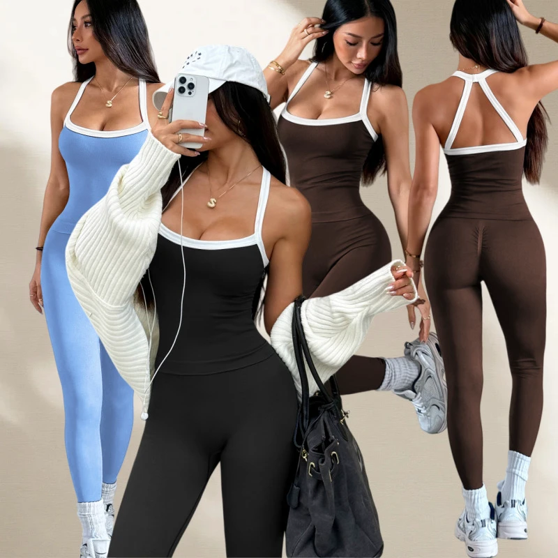 Women's Cross Back Yoga Jumpsuit-Workout Running Gym Full Body Suit Nylon/Spandex Quick Dry Four-Way Stretch Breathable