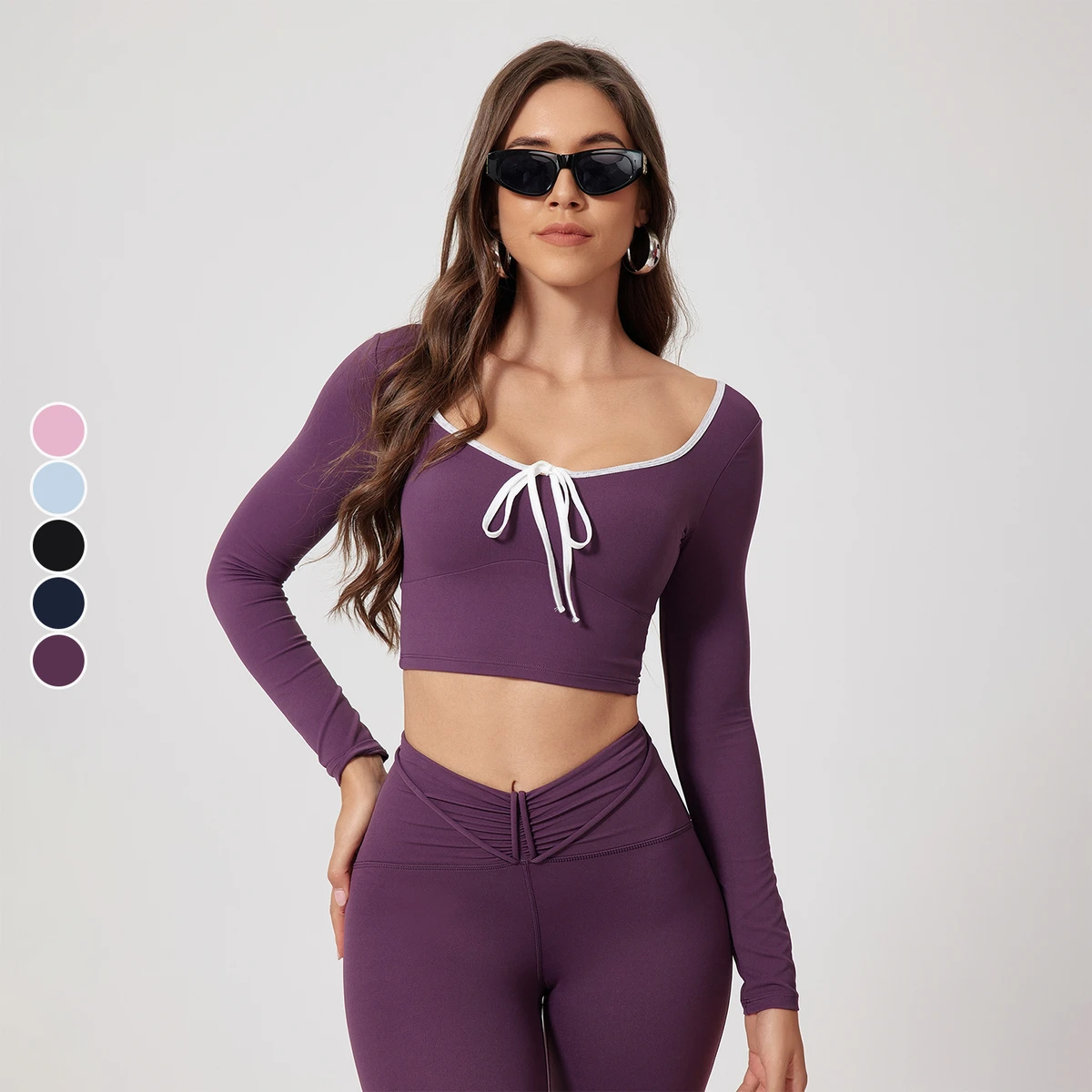Women's Quick-Drying Crewneck Long-Sleeved Yoga Shirt Breathable Tight-Fitting Running Outerwear Skin Friendly Soft Fitness Top