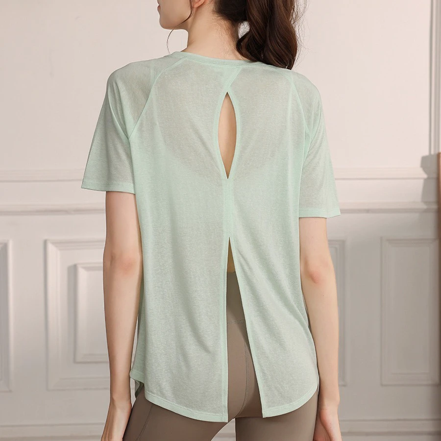 New Viscose/Polyester Snowflake Thin Breathable Simple Design Women's Professional Yoga Sports Top Short-sleeved Blouse for
